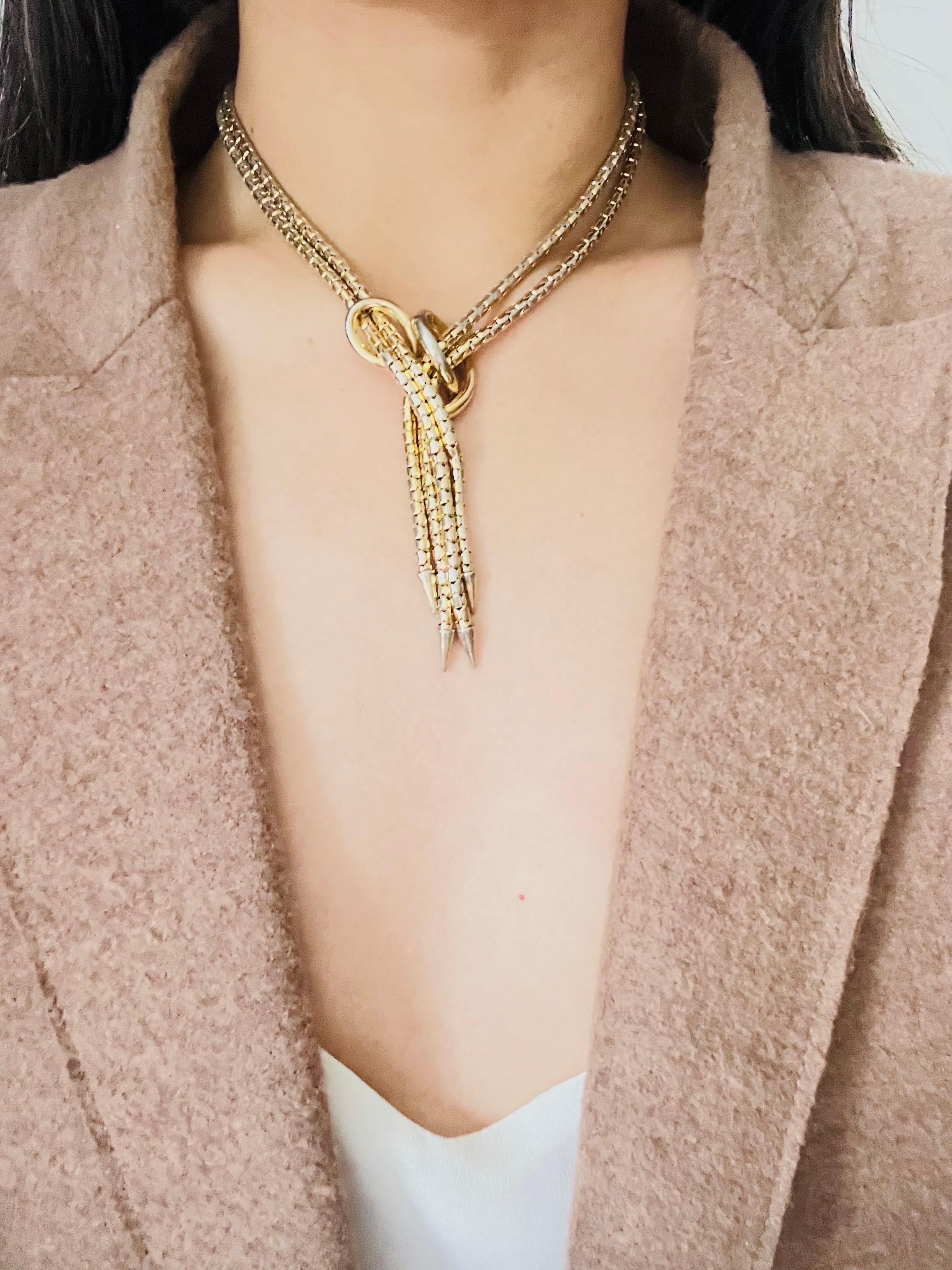 Christian Dior GROSSE 1958 Double Strands Cross Y Tassel Fringe Rope Gold 2 Set For Sale 1