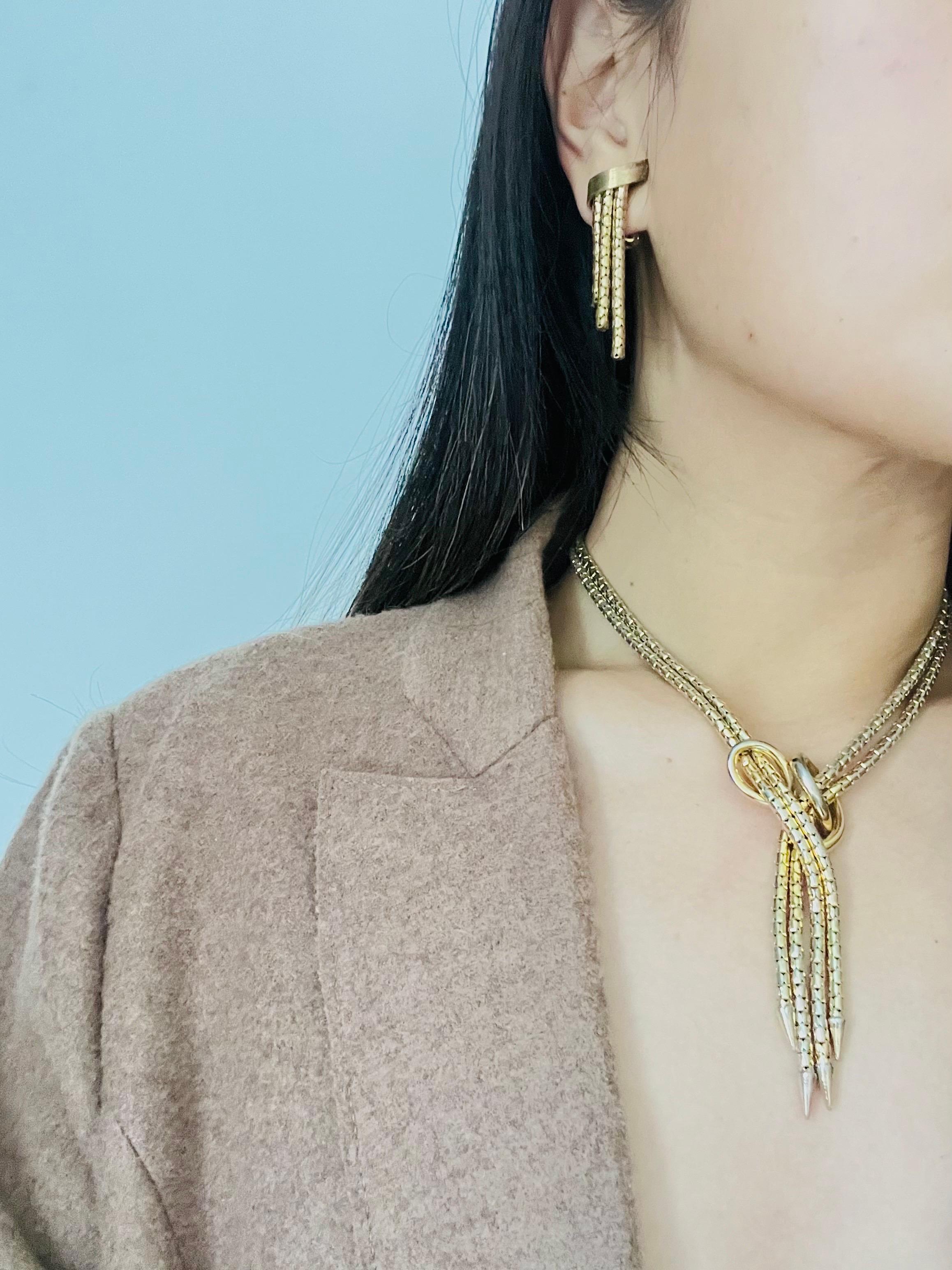 Christian Dior GROSSE 1958 Double Strands Cross Y Tassel Fringe Rope Gold 2 Set For Sale 2