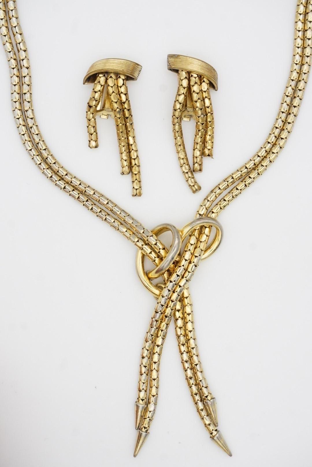 Christian Dior GROSSE 1958 Double Strands Cross Y Tassel Fringe Rope Gold 2 Set For Sale 4