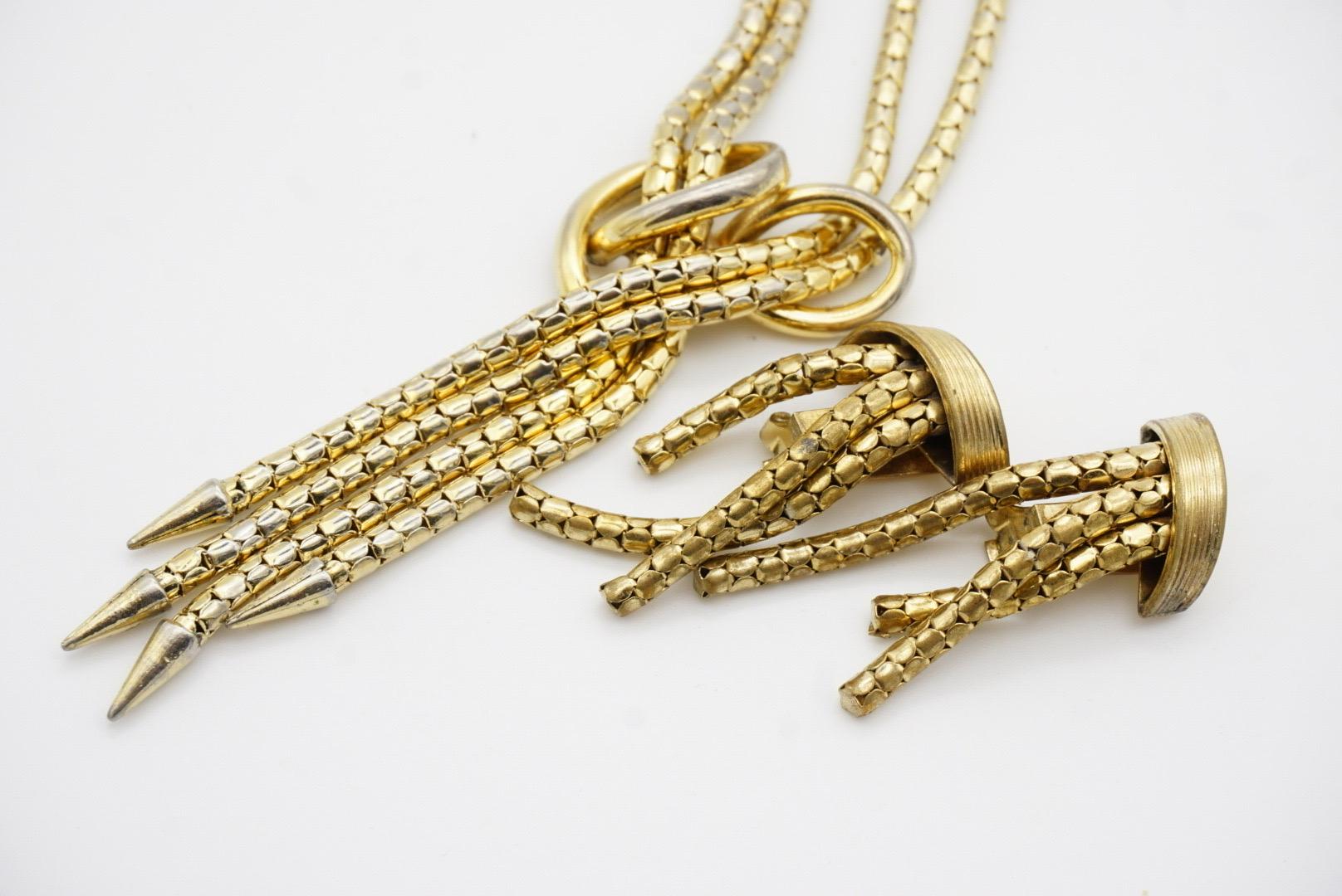 Christian Dior GROSSE 1958 Double Strands Cross Y Tassel Necklace Earrings Set For Sale 5