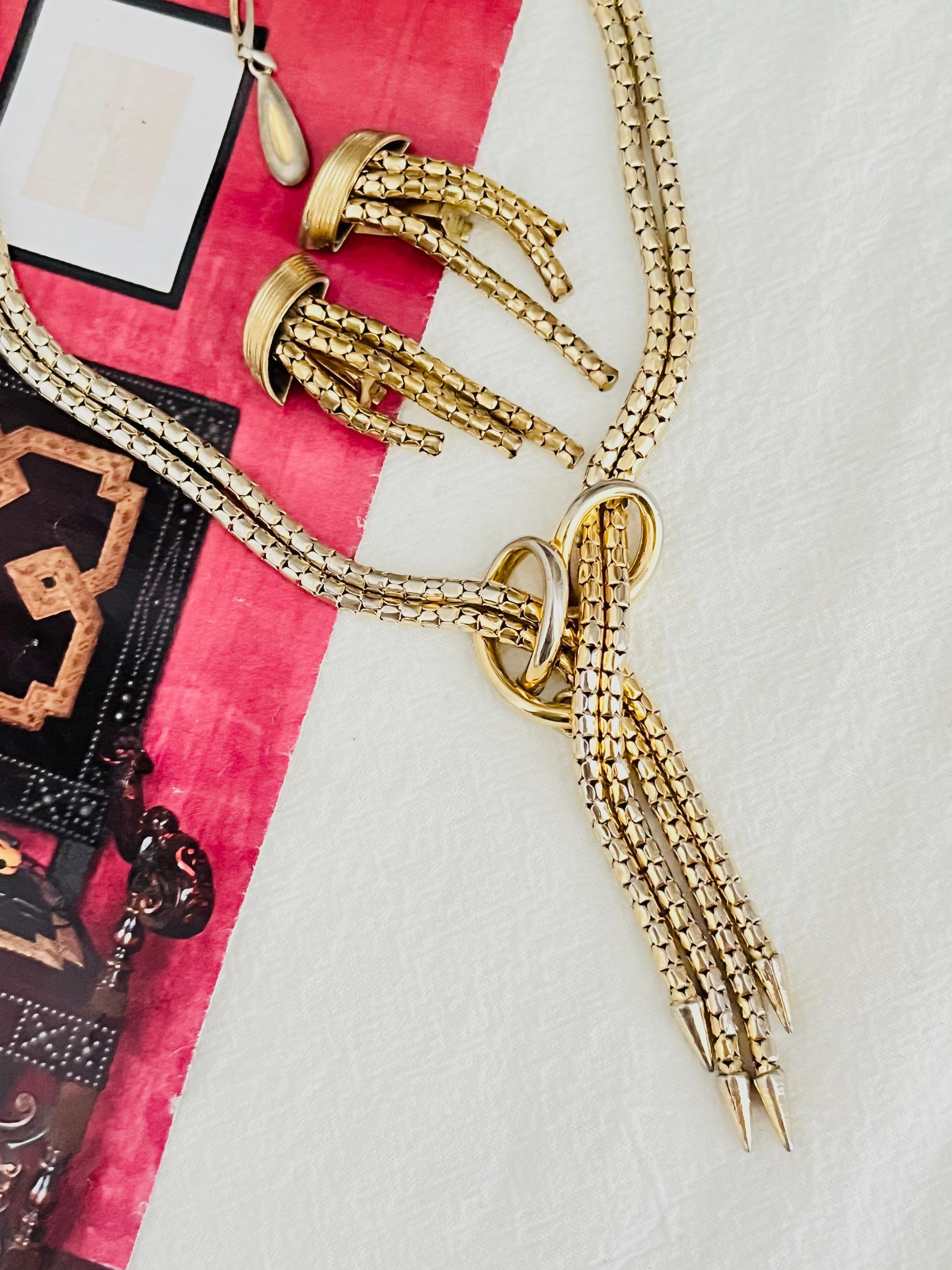 Women's or Men's Christian Dior GROSSE 1958 Double Strands Cross Y Tassel Necklace Earrings Set For Sale
