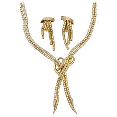 Christian Dior GROSSE 1958 Double Strands Cross Y Tassel Necklace Earrings Set