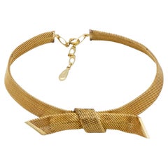Christian Dior GROSSE 1958 Gold Large Bow Butterfly Ribbon Mesh Woven Necklace