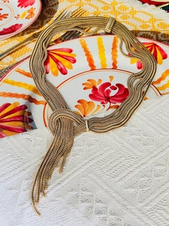 Christian Dior GROSSE 1958 Gold Layers Knot Bow Tassel Mesh Woven Necklace