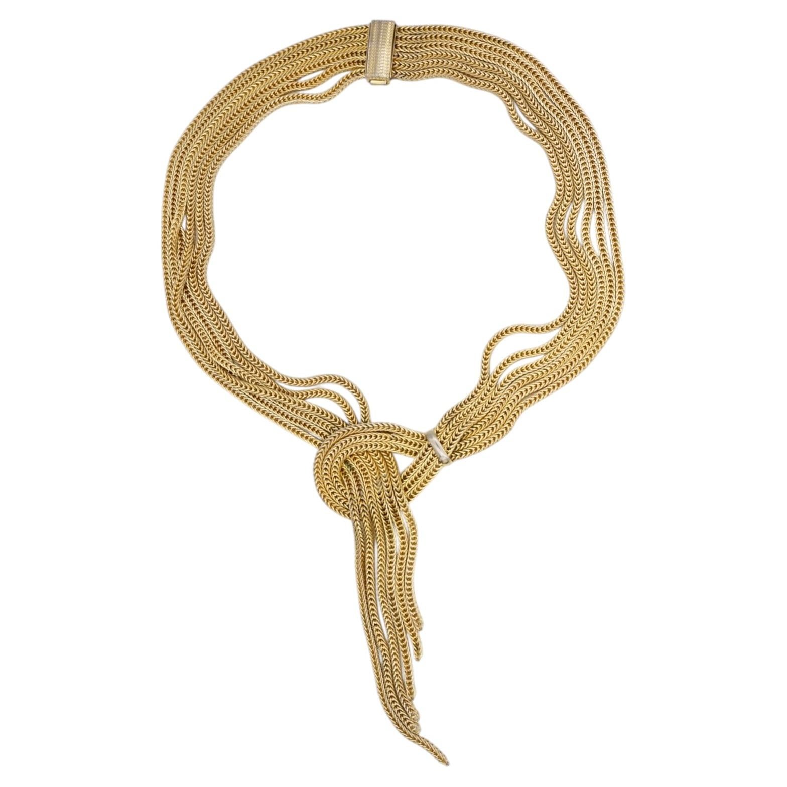 Christian Dior GROSSE 1958 Gold Layers Knot Bow Tassel Mesh Woven Necklace