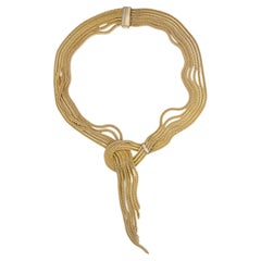 Christian Dior GROSSE 1958 Gold Layers Knot Bow Tassel Mesh Woven Necklace