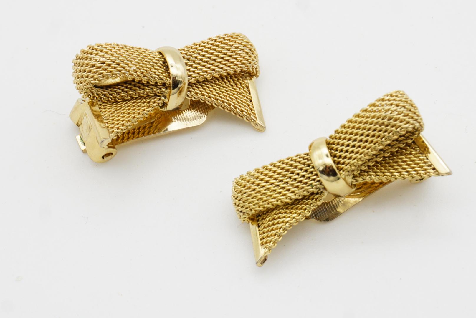 Christian Dior GROSSE 1958 Knot Bow Butterfly Ribbon Mesh Woven Clip Earrings en vente 7