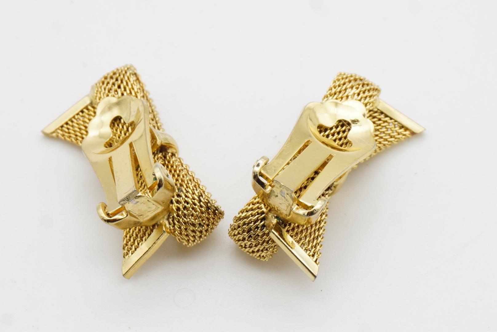 Christian Dior GROSSE 1958 Knot Bow Butterfly Ribbon Mesh Woven Clip Earrings en vente 8