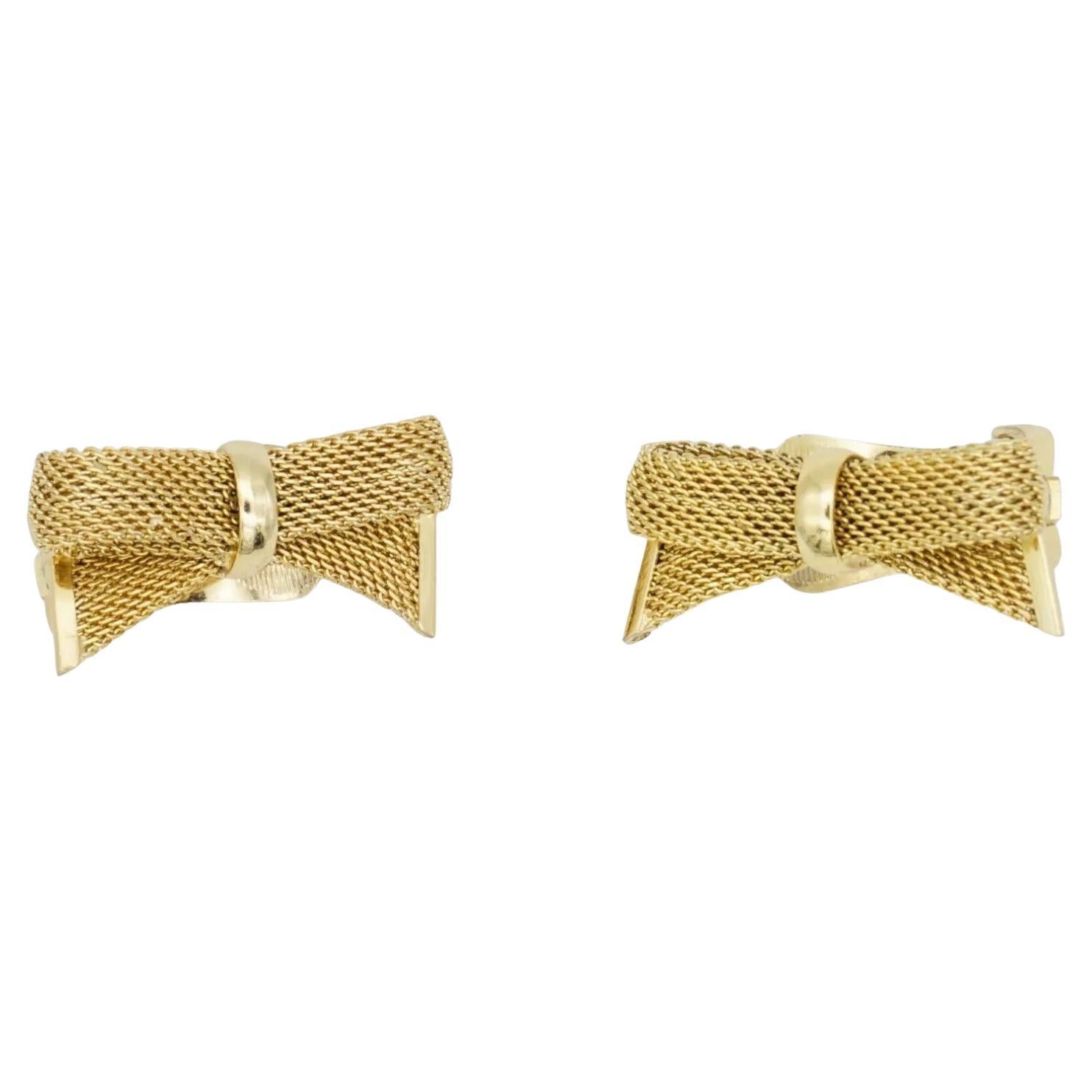 Christian Dior GROSSE 1958 Knot Bow Butterfly Ribbon Mesh Woven Clip Earrings en vente