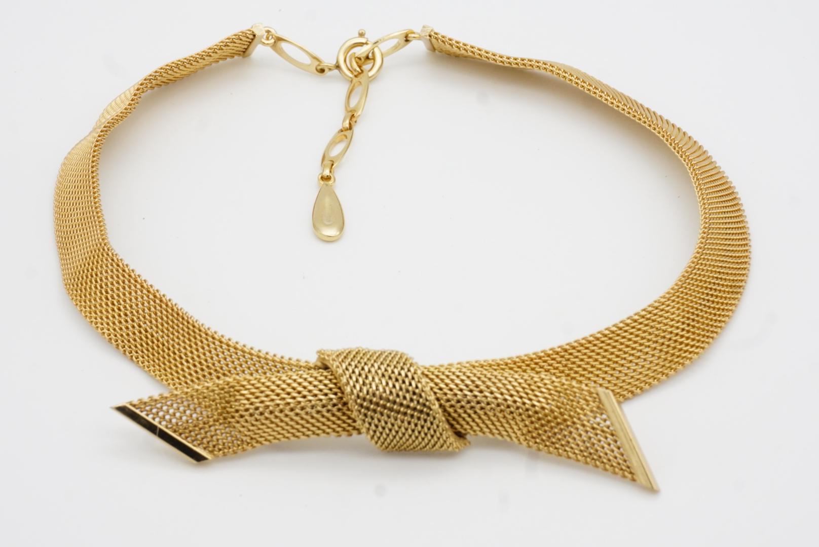 Christian Dior GROSSE 1958 Large Bow Ribbon Butterfly Mesh Woven Gold Necklace For Sale 8