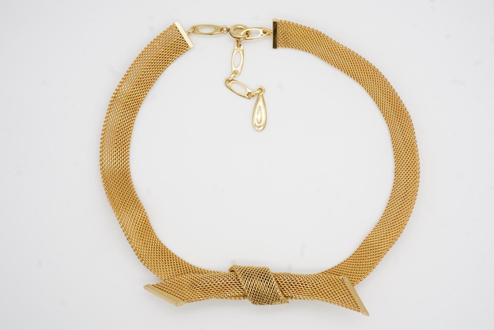 Christian Dior GROSSE 1958 Large Bow Ribbon Butterfly Mesh Woven Gold Necklace For Sale 9