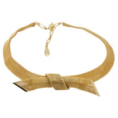 Christian Dior GROSSE 1958 Large Bow Ribbon Butterfly Mesh Woven Gold Necklace