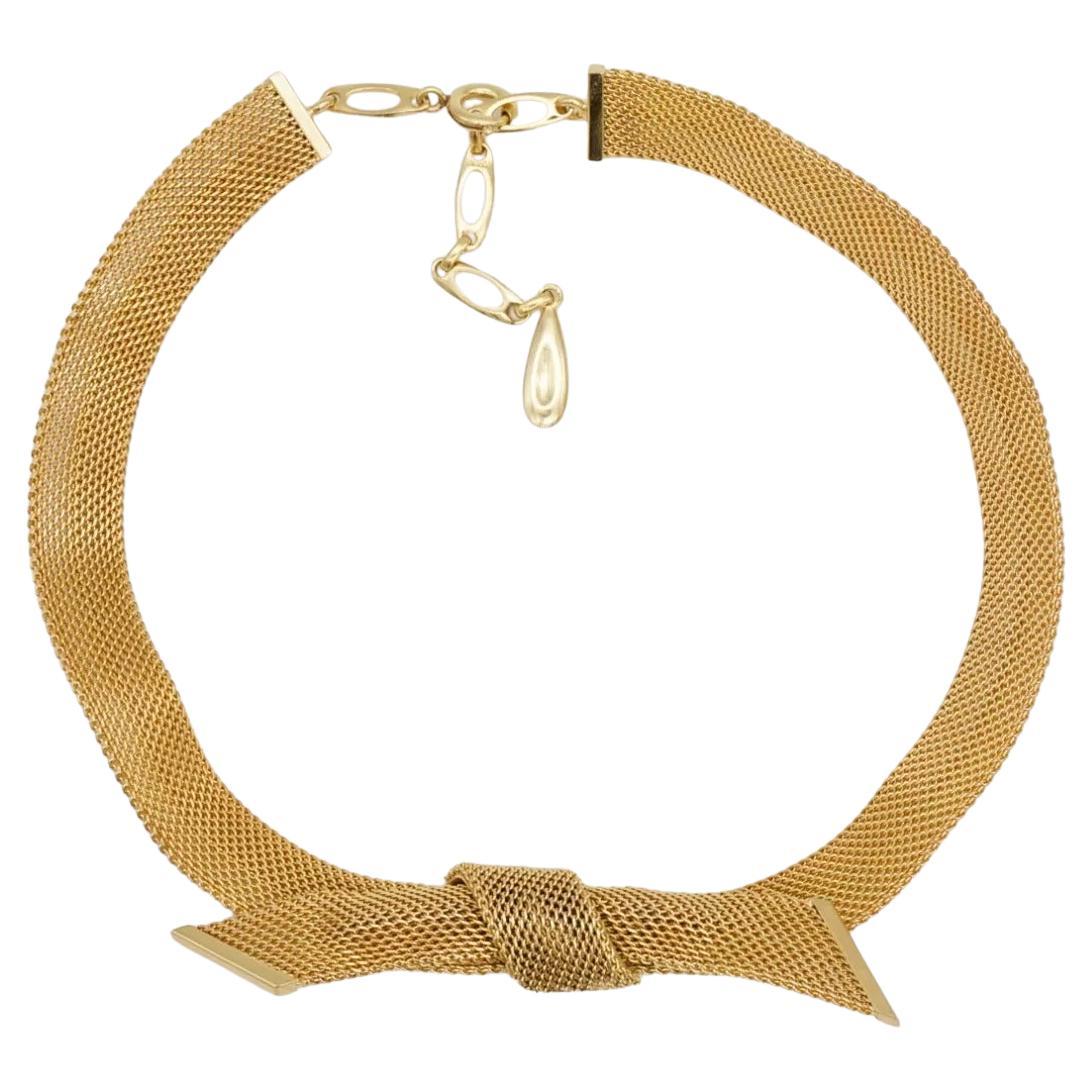 Christian Dior GROSSE 1958 Large Bow Ribbon Butterfly Mesh Woven Gold Necklace For Sale
