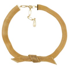 Christian Dior GROSSE 1958 Large Bow Ribbon Butterfly Mesh Woven Gold Necklace