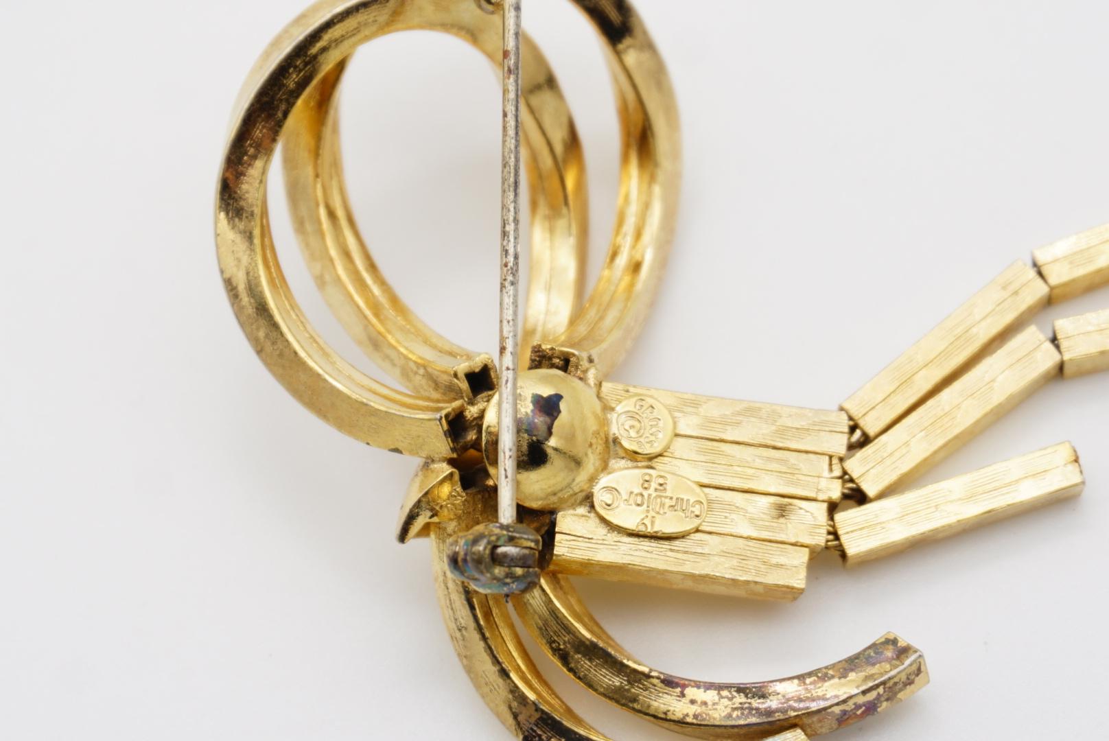 Christian Dior GROSSE 1958 Vintage Goldbrosche mit geometrischer Knotenschleife und Schleife mit Quaste und Quaste 8