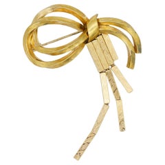 Christian Dior GROSSE 1958 Vintage Geometric Knot Bow Ribbon Tassel Gold Brooch