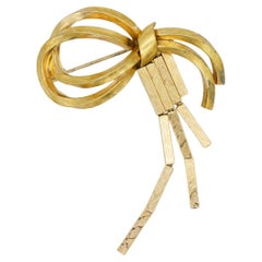 Christian Dior GROSSE 1958 Vintage Gold Knot Bow Ribbon Tassel Geometric Brooch