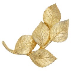 Christian Dior GROSSE 1959 Spilla d'oro d'epoca a cinque foglie grandi e vivaci ondulate