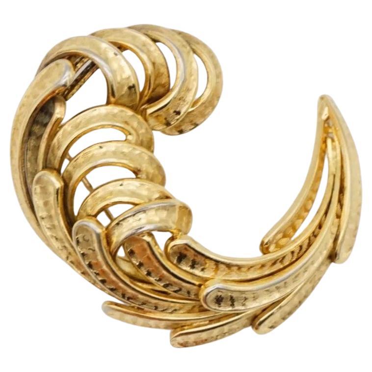 Christian Dior GROSSE 1959 Spilla d'oro d'epoca con piuma massiccia e voluminosa