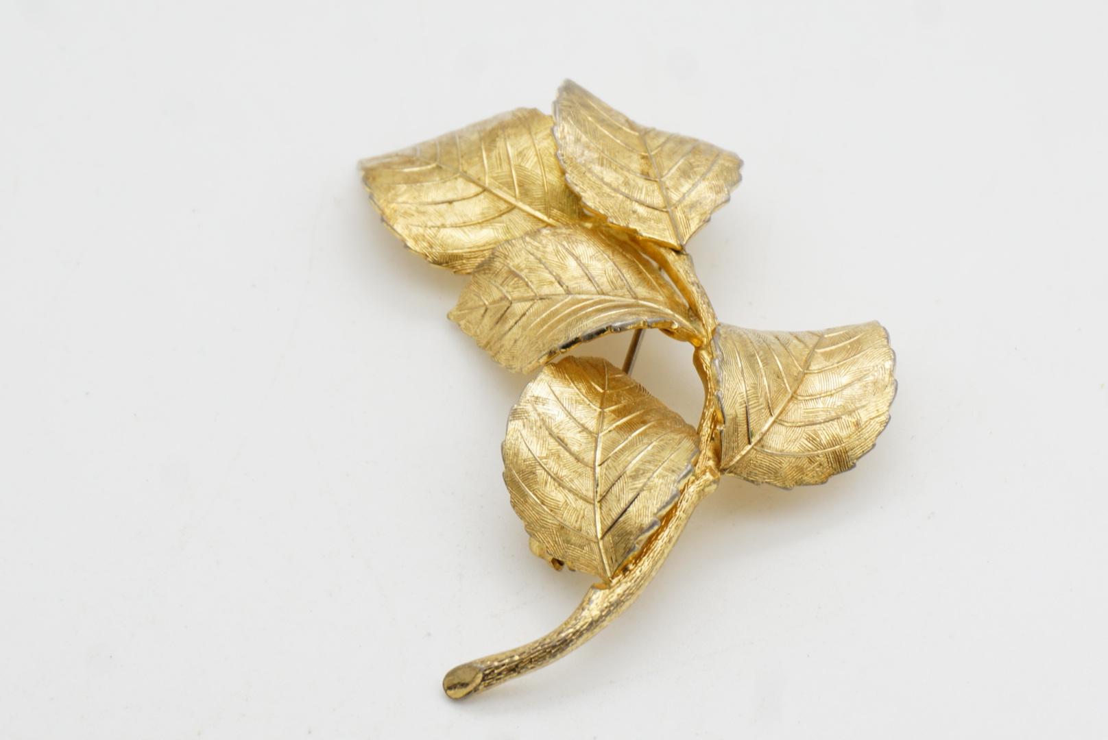 Christian Dior GROSSE 1959 Vintage Large Vivid Swirl Wavy Five Leaf Gold Brooch en vente 6