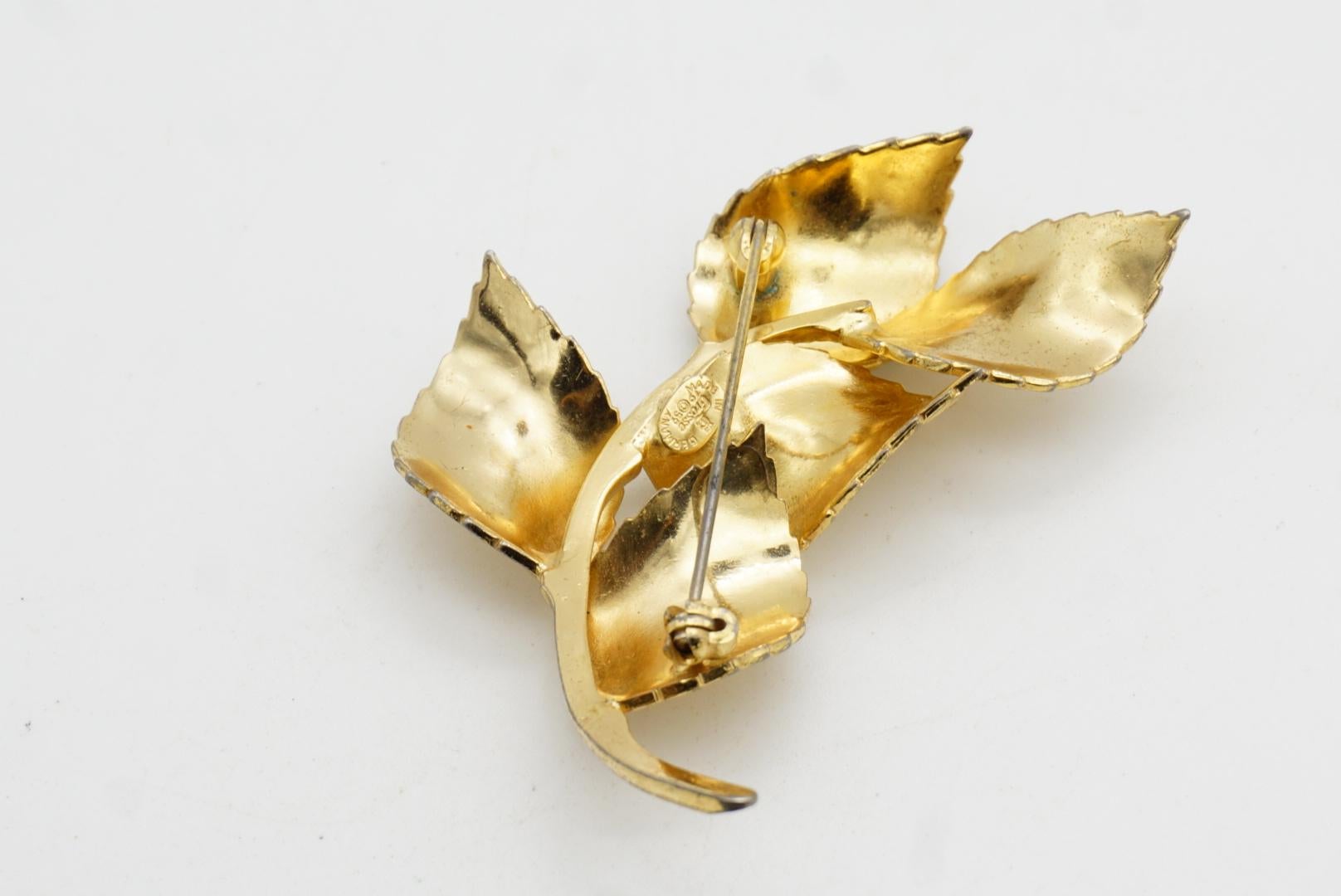 Christian Dior GROSSE 1959 Vintage Large Vivid Swirl Wavy Five Leaf Gold Brooch en vente 7