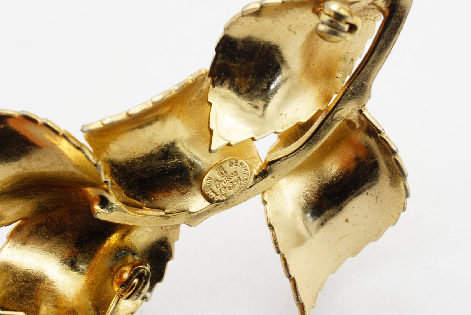 Christian Dior GROSSE 1959 Vintage Large Vivid Swirl Wavy Five Leaf Gold Brooch en vente 9