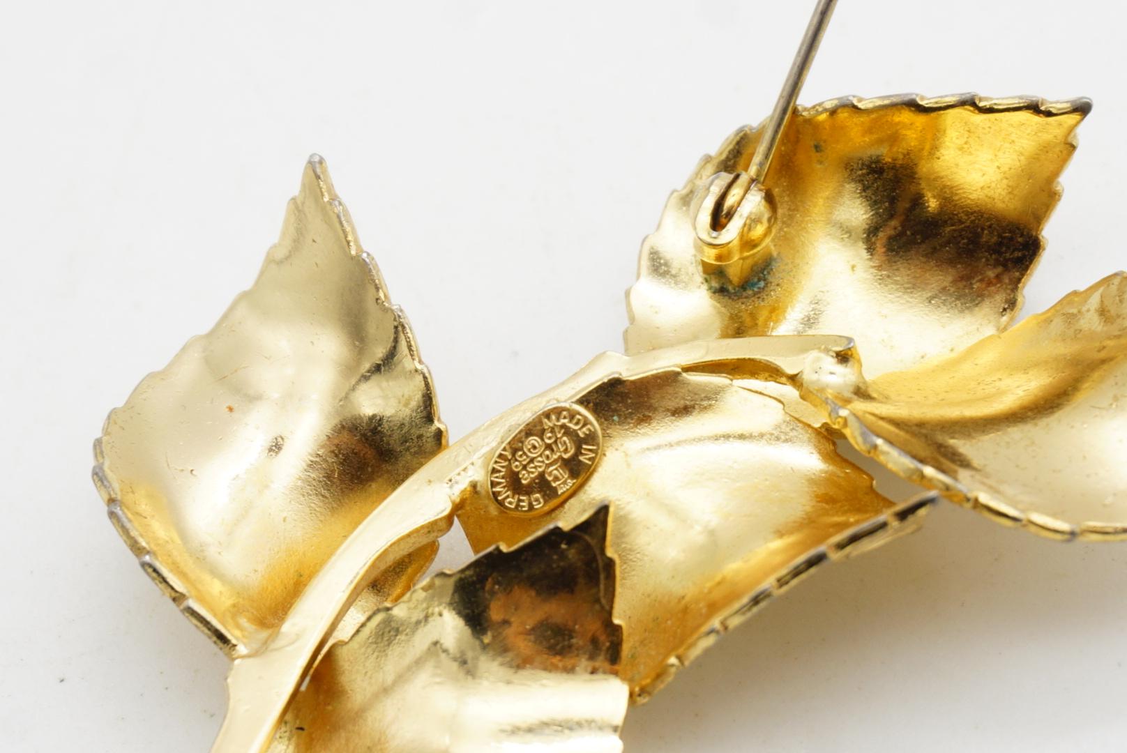Christian Dior GROSSE 1959 Vintage Large Vivid Swirl Wavy Five Leaf Gold Brooch en vente 10