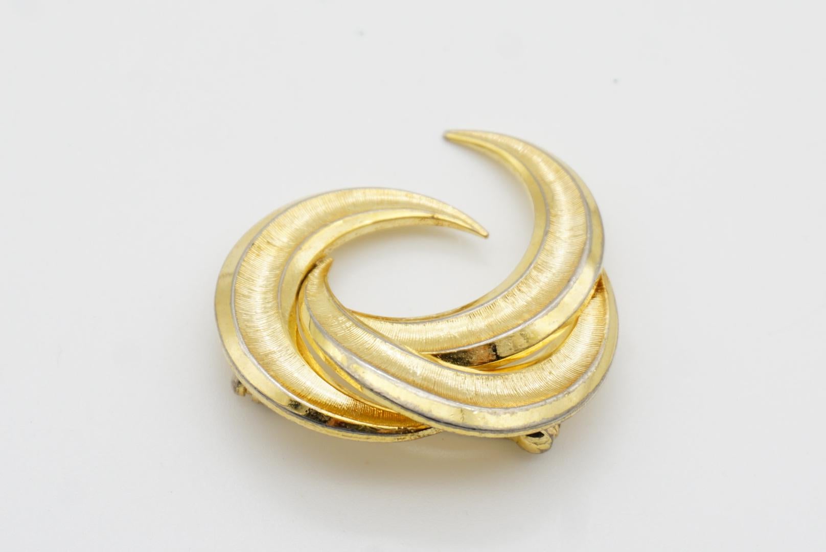 Christian Dior Grosse 1959 Vintage Trio Moon Crescent Twist Spiral Gold Brooch en vente 5