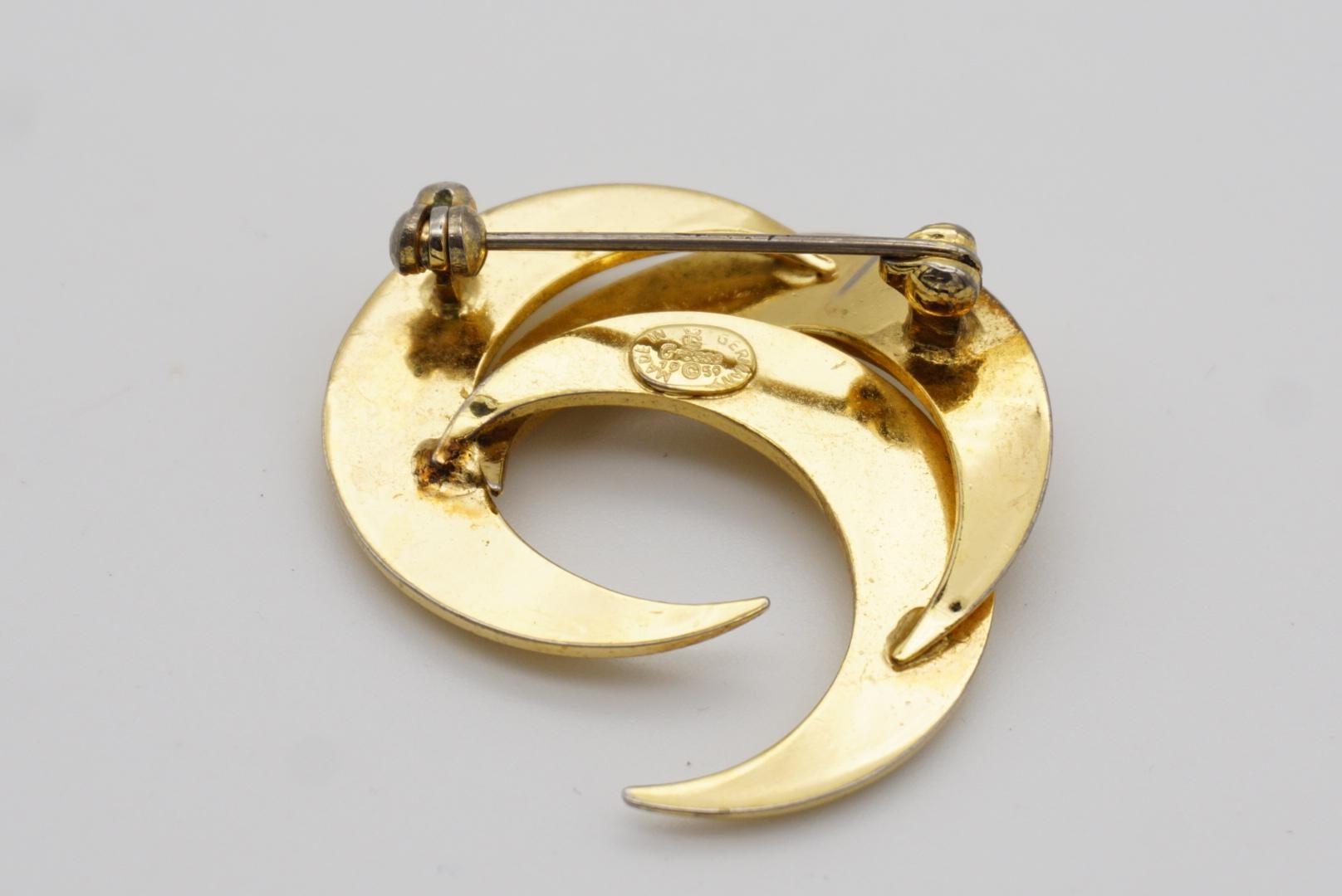 Christian Dior GROSSE 1959 Vintage Trio Moon Crescent Twist Spiral Gold Brooch  For Sale 5