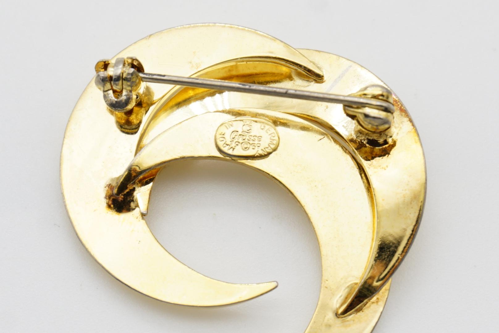 Christian Dior Grosse 1959 Vintage Trio Moon Crescent Twist Spiral Gold Brooch en vente 7