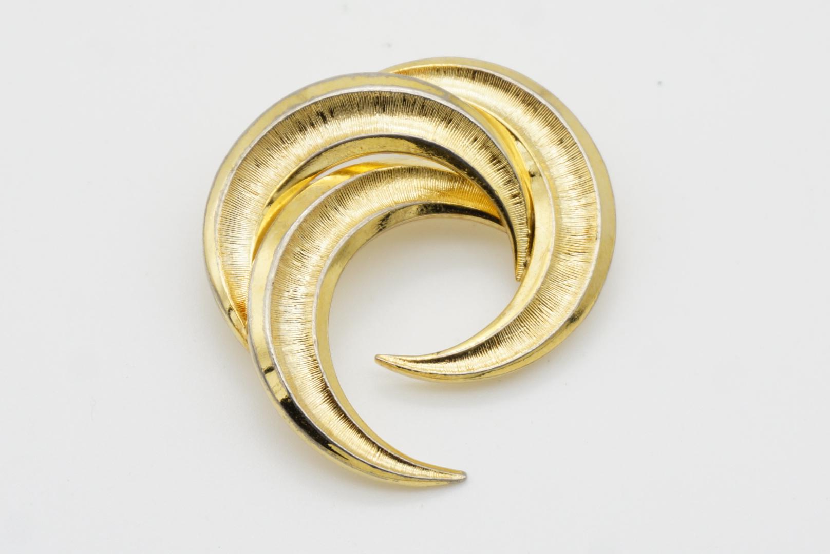 Christian Dior Grosse 1959 Vintage Trio Moon Crescent Twist Spiral Gold Brooch en vente 3