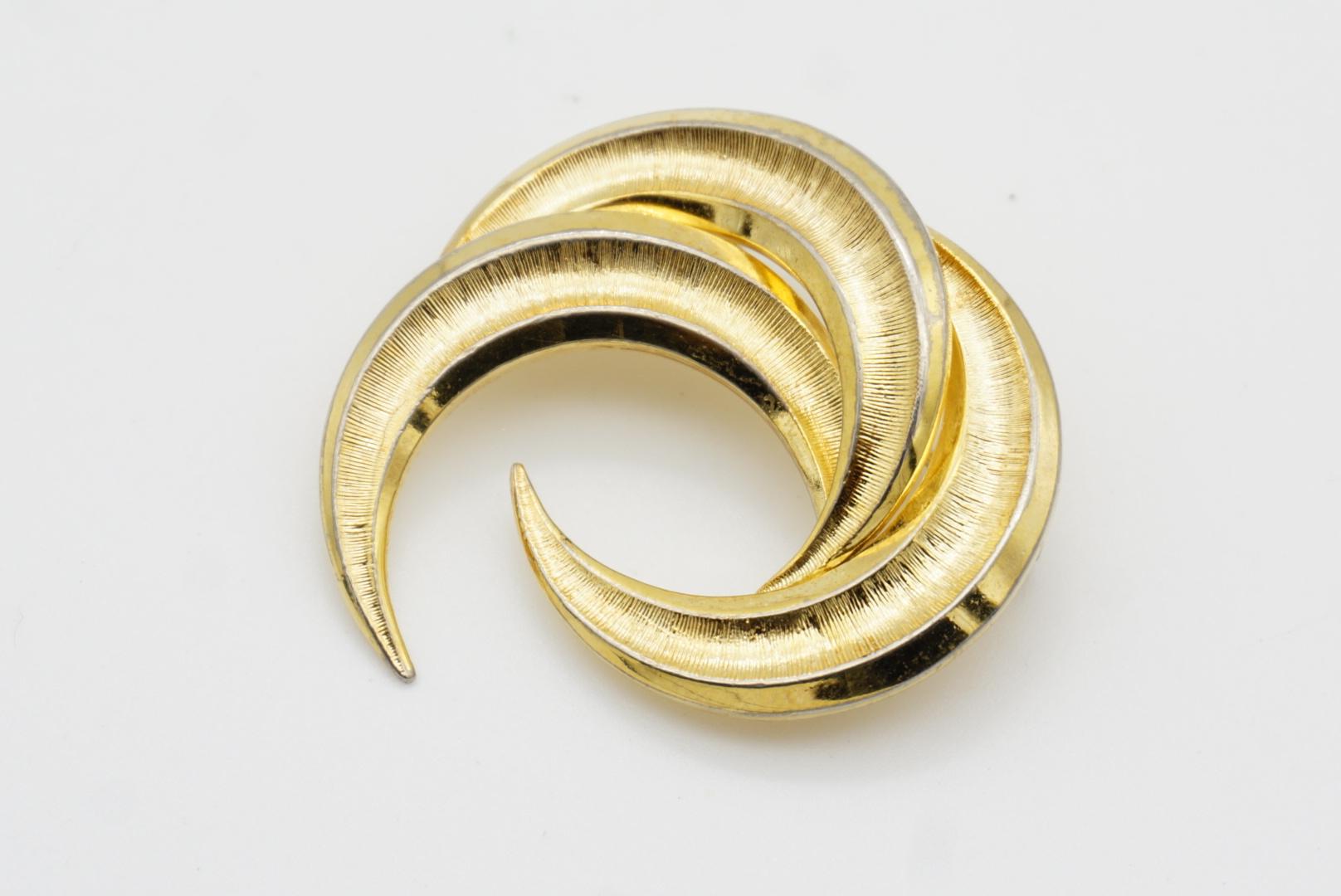 Christian Dior Grosse 1959 Vintage Trio Moon Crescent Twist Spiral Gold Brooch en vente 4