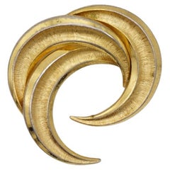 Christian Dior GROSSE 1959 Retro Trio Moon Crescent Twist Spiral Gold Brooch 