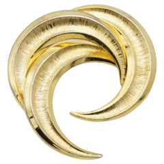 Christian Dior Grosse 1959 Vintage Trio Moon Crescent Twist Spiral Gold Brooch