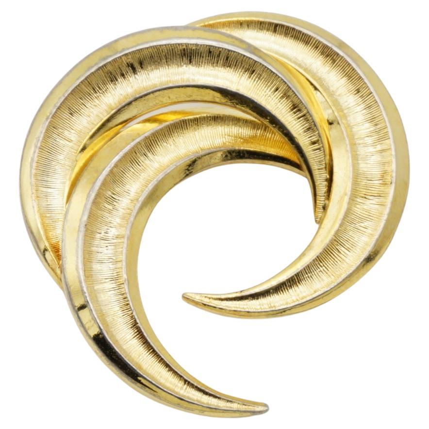 Christian Dior GROSSE 1959 Vintage Trio Moon Crescent Twist Spiral Gold Brooch For Sale
