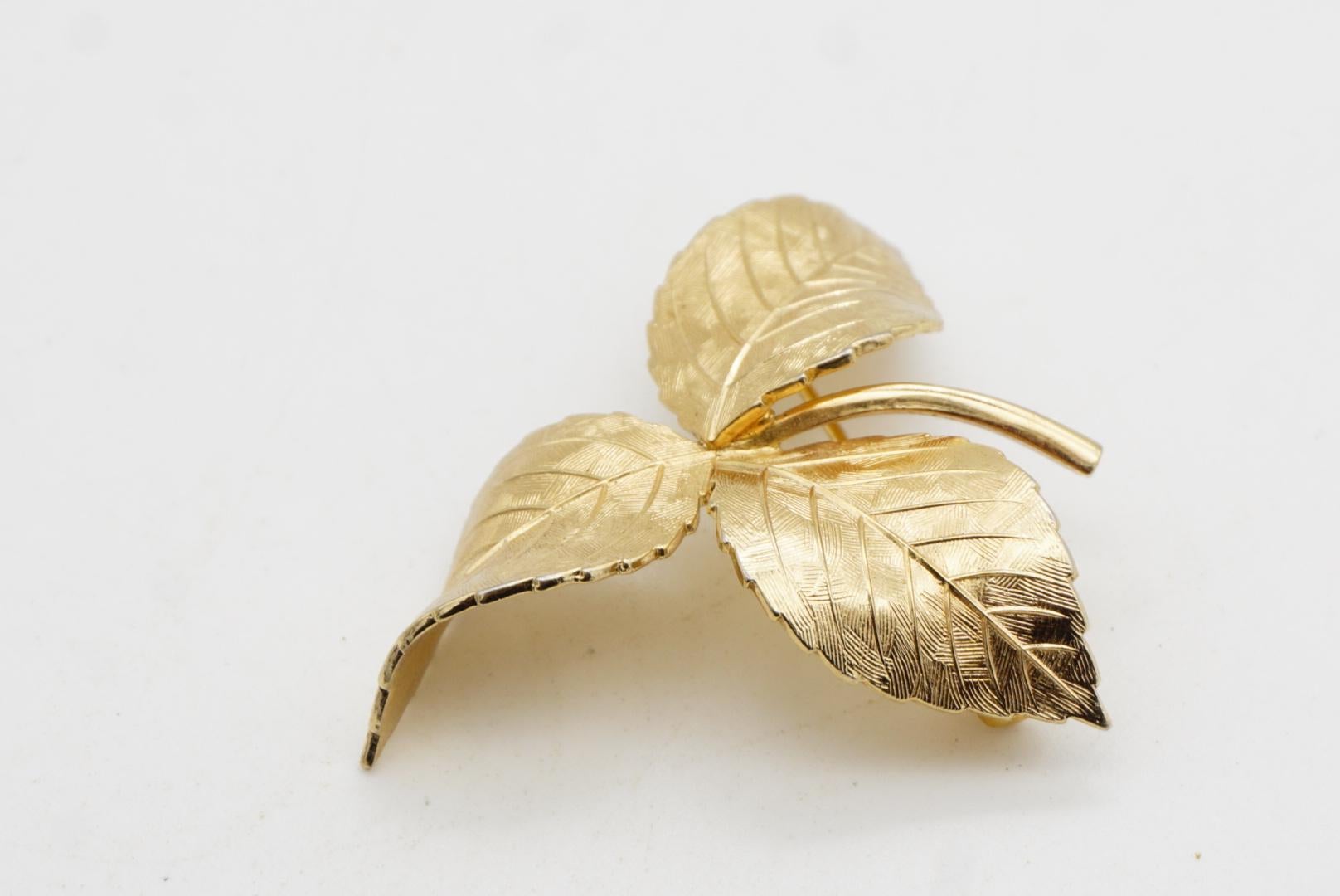 Christian Dior GROSSE 1959 Vintage Vivid Trio Leaf Swirl Wavy Twist Gold Brosche im Angebot 5