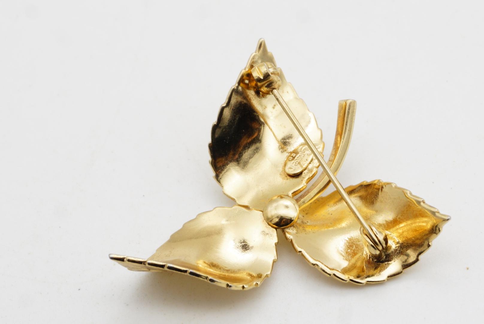 Christian Dior GROSSE 1959 Vintage Vivid Trio Leaf Swirl Wavy Twist Gold Brosche im Angebot 6