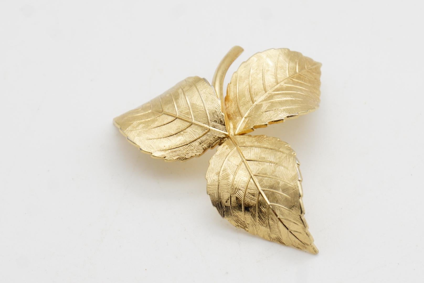 Christian Dior GROSSE 1959 Vintage Vivid Trio Leaf Swirl Wavy Twist Gold Brosche im Angebot 4