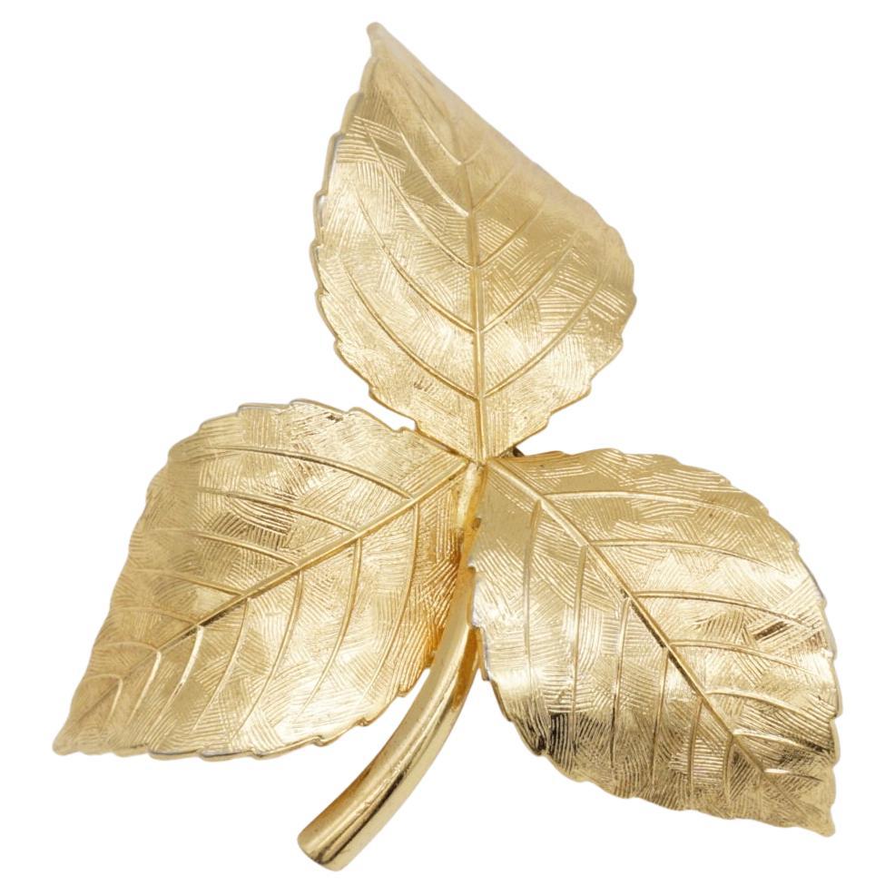 Christian Dior GROSSE 1959 Vintage Vivid Trio Leaf Swirl Wavy Twist Gold Brosche im Angebot