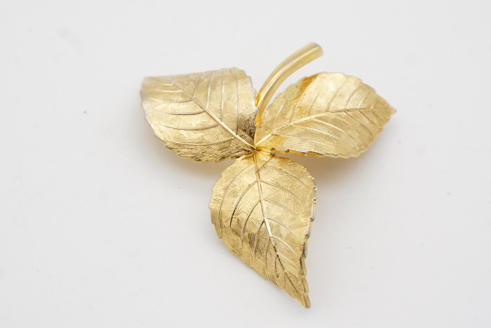 Christian Dior GROSSE 1959 Vintage Vivid Trio Swirl Wavy Twist Leaf Gold Brooch For Sale 4