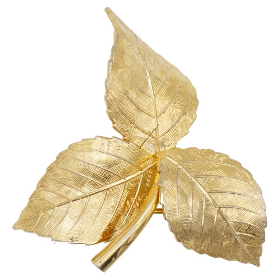 Christian Dior GROSSE 1959 Vintage Vivid Trio Swirl Wavy Twist Leaf Gold Brooch For Sale