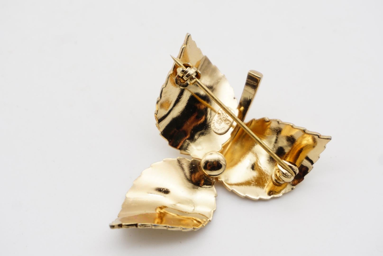Christian Dior GROSSE 1959 Vivid Texture Trio Leaf Wavy Swirl Twist Gold Brooch For Sale 5