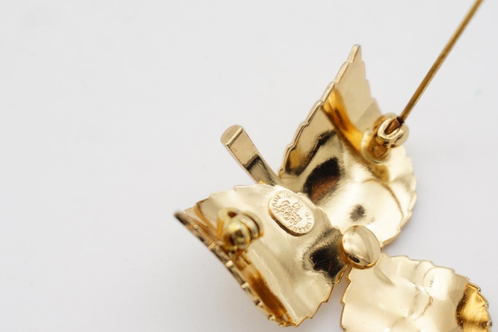 Christian Dior GROSSE 1959 Vivid Texture Trio Leaf Wavy Swirl Twist Gold Brooch For Sale 6