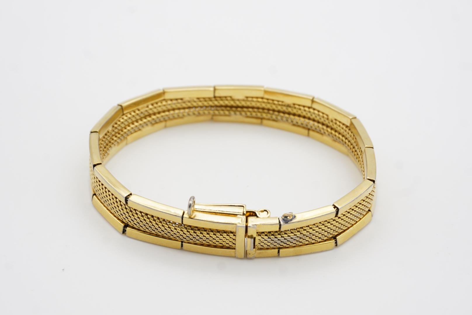 Christian Dior GROSSE 1959 Woven Mesh Link Ridged Double Hinged Cuff Bracelet For Sale 6