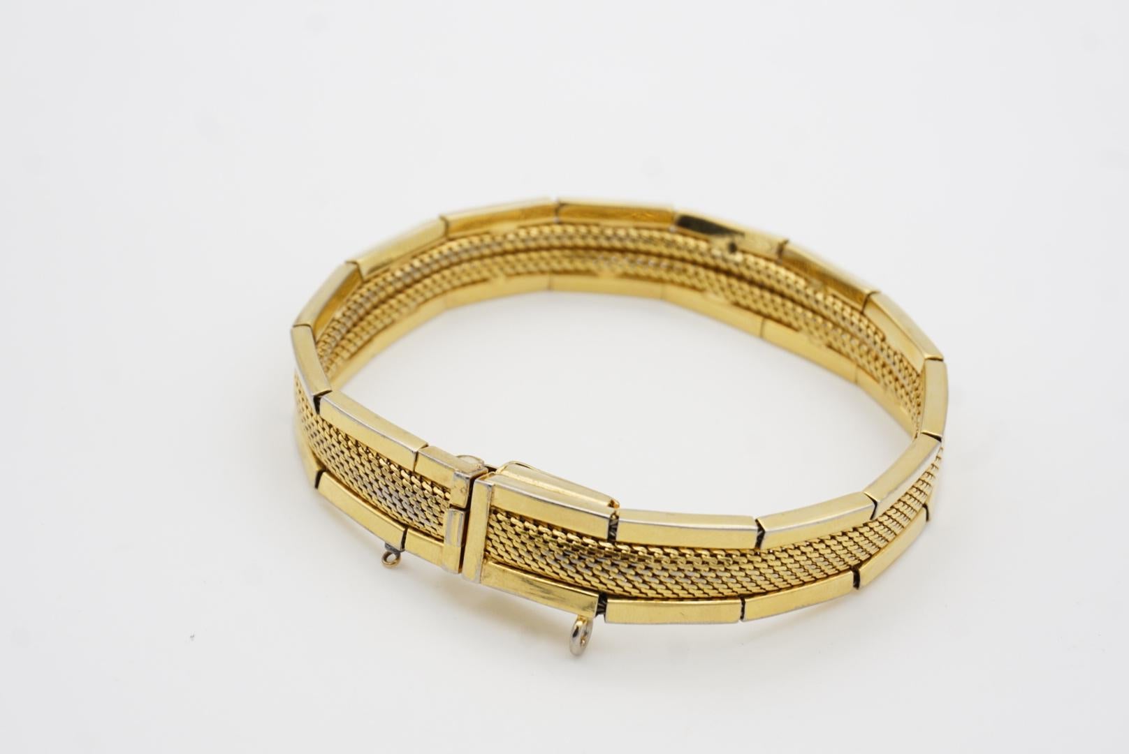 Christian Dior GROSSE 1959 Woven Mesh Link Ridged Double Hinged Cuff Bracelet For Sale 7