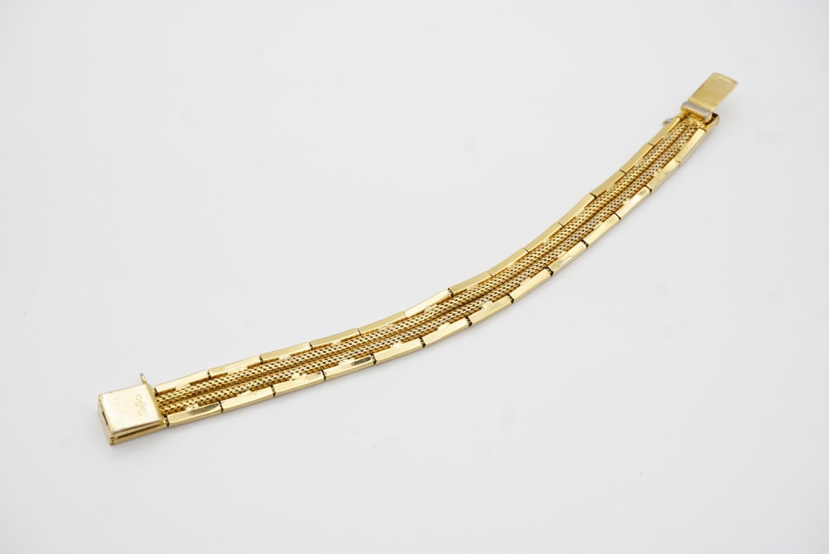 Christian Dior GROSSE 1959 Woven Mesh Link Ridged Double Hinged Cuff Bracelet For Sale 9