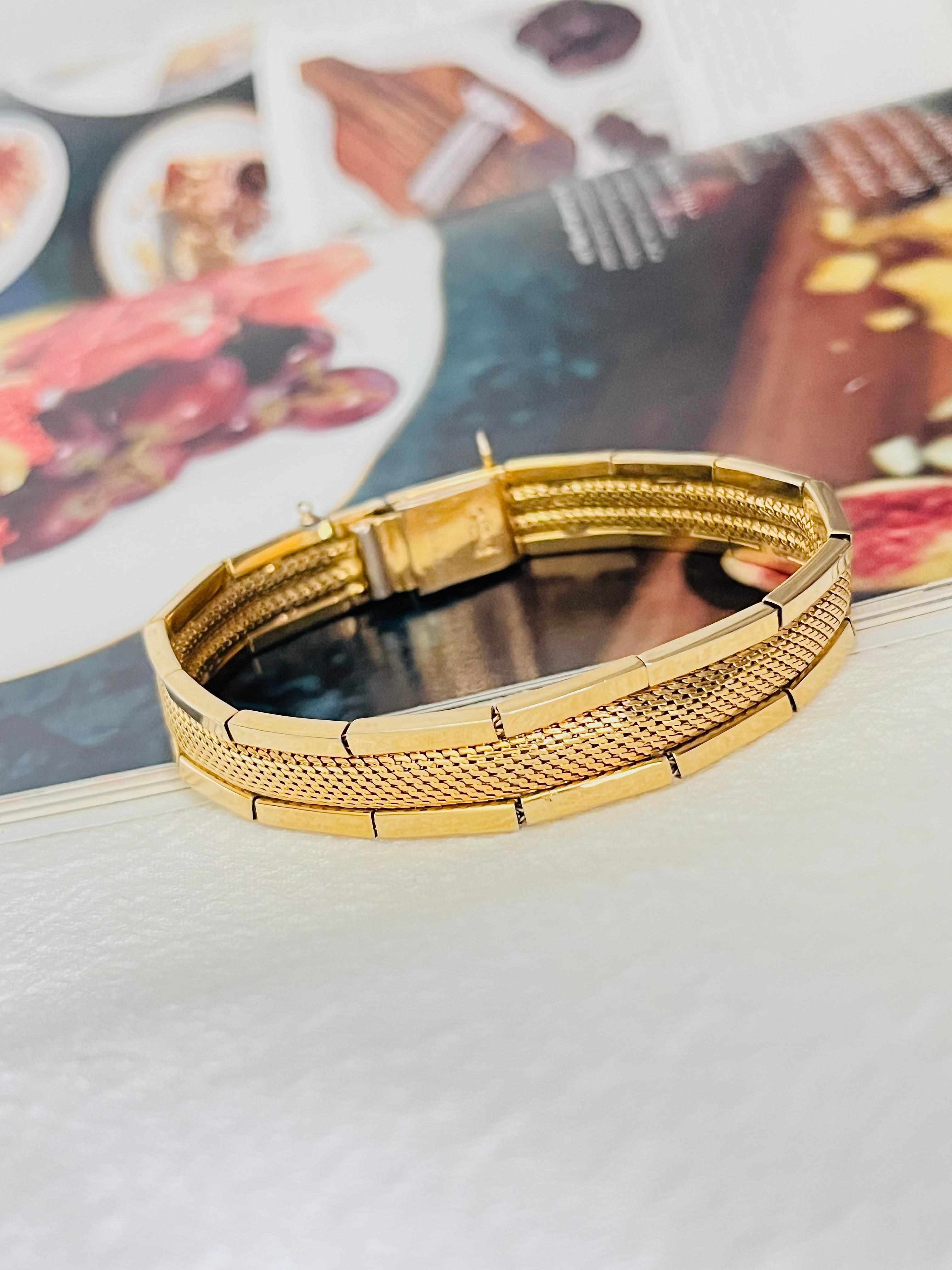Art Deco Christian Dior GROSSE 1959 Woven Mesh Link Ridged Double Hinged Cuff Bracelet For Sale