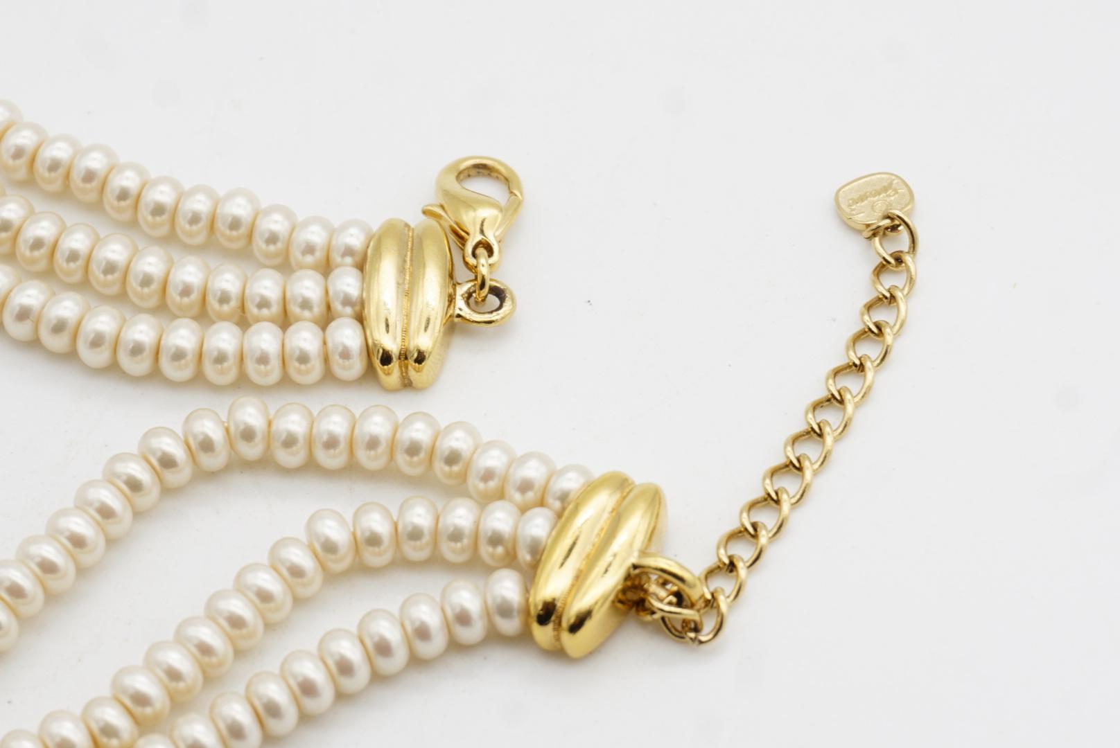 Christian Dior GROSSE 1960 Collar Gargantilla Perlas Blancas Cristales 3 Capas en venta 5
