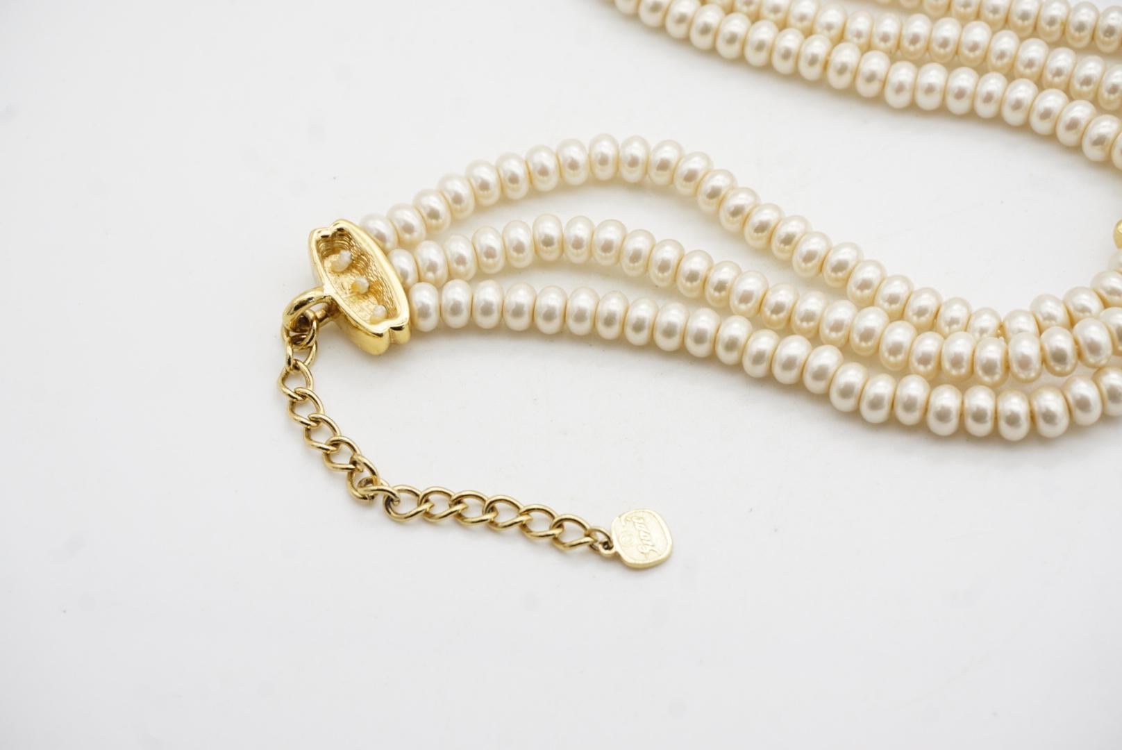 Christian Dior GROSSE 1960 Collar Gargantilla Perlas Blancas Cristales 3 Capas en venta 8