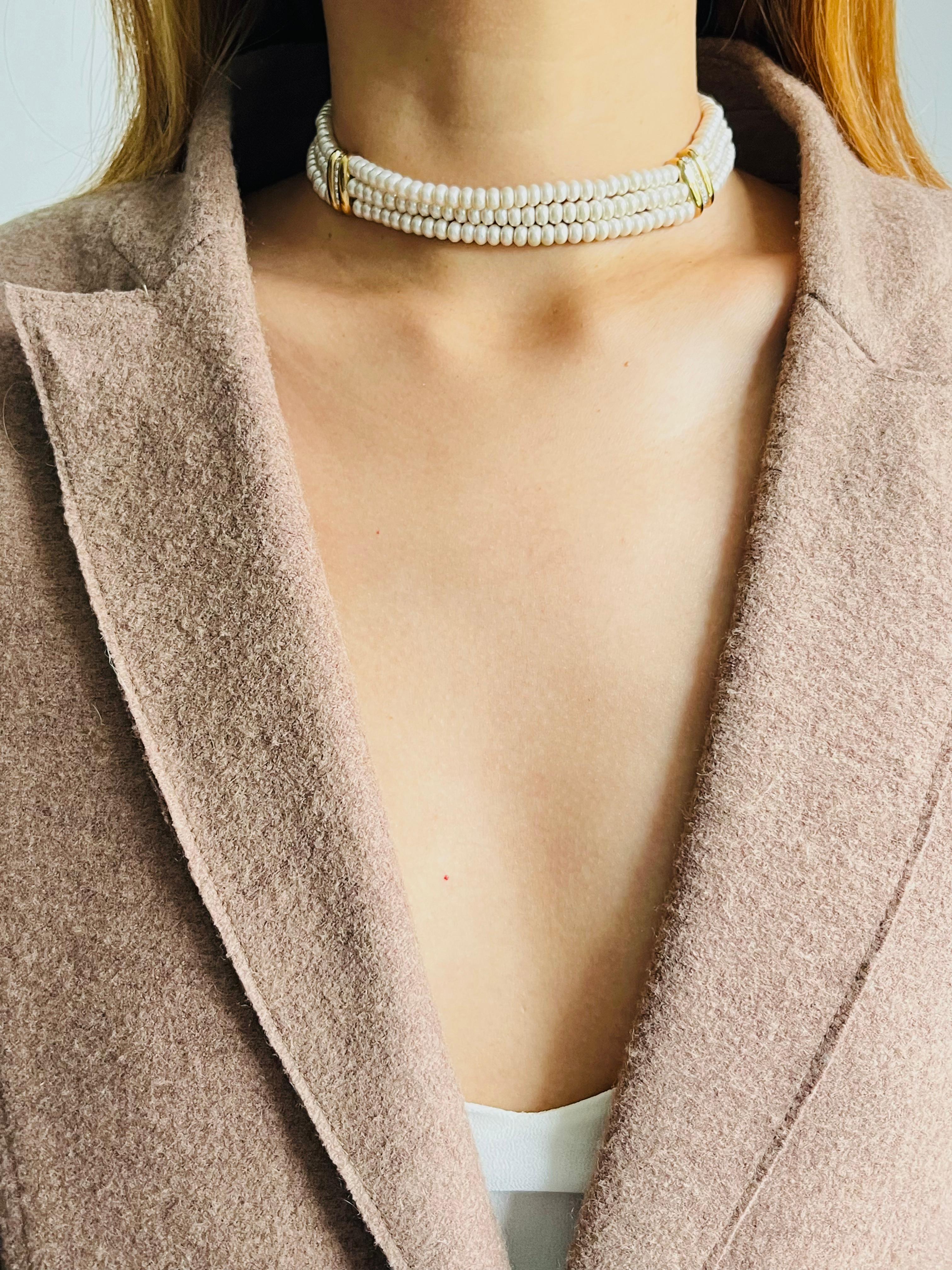 Femenino o masculino Christian Dior GROSSE 1960 Collar Gargantilla Perlas Blancas Cristales 3 Capas en venta